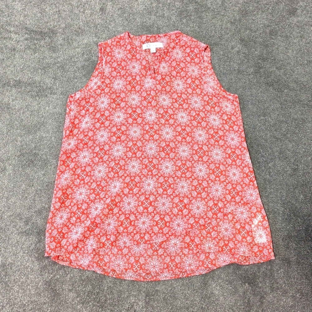 Cristina B Women’s Tank Top Blouse Size Medium Coral Bohemian Geometric Pattern